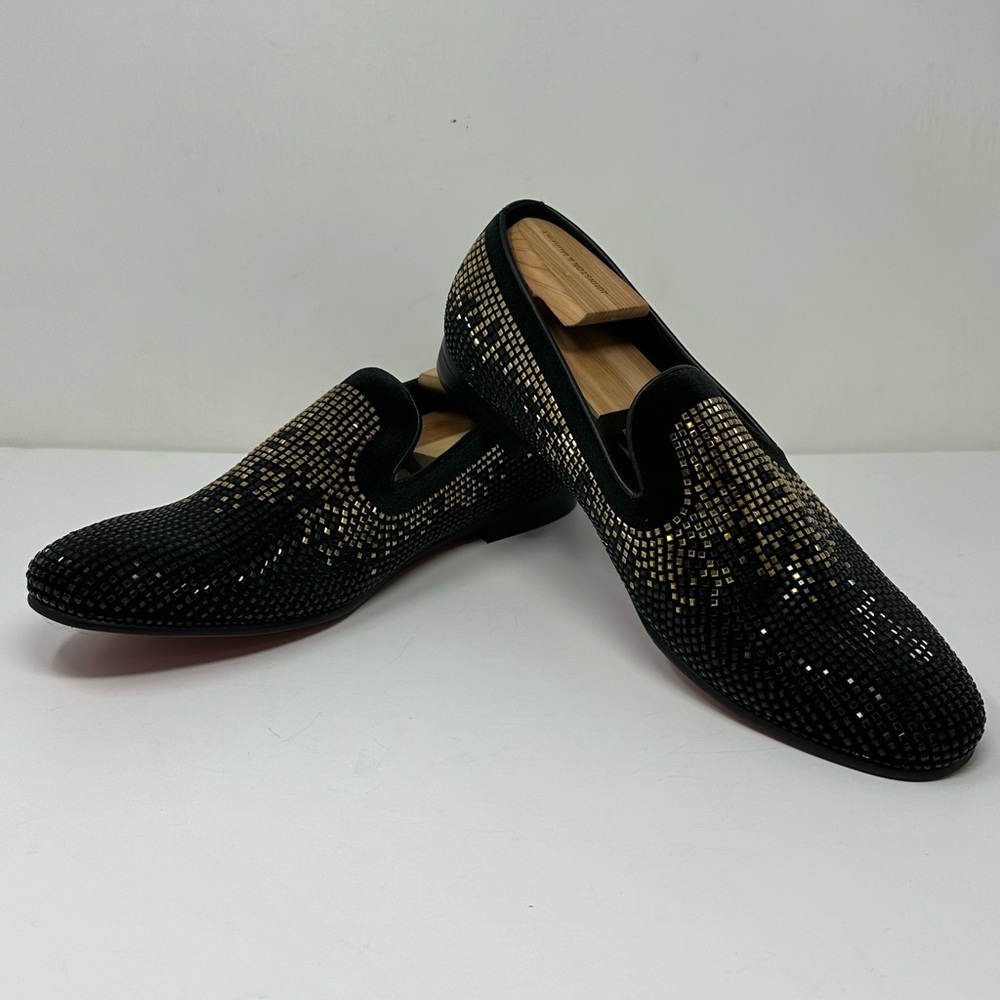 Moretti Gold Label Mens Sz 13 D Avignon Black Gold Rhinestone Loafer Dress Shoes